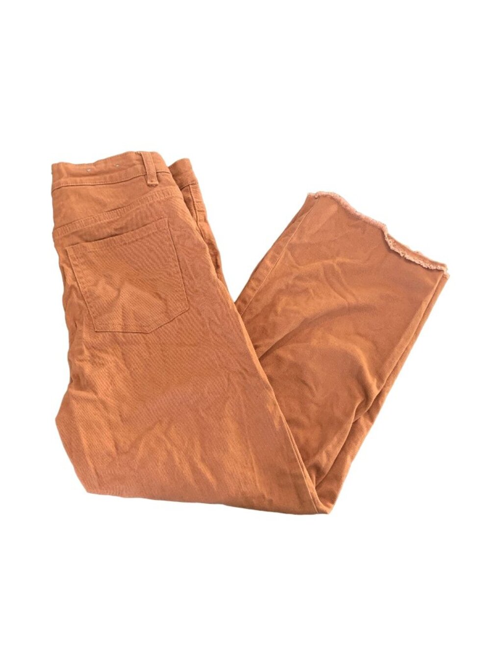 High-Rise Wide-Leg Rust Orange Jeans With Frayed Hem & Button Fly Closure